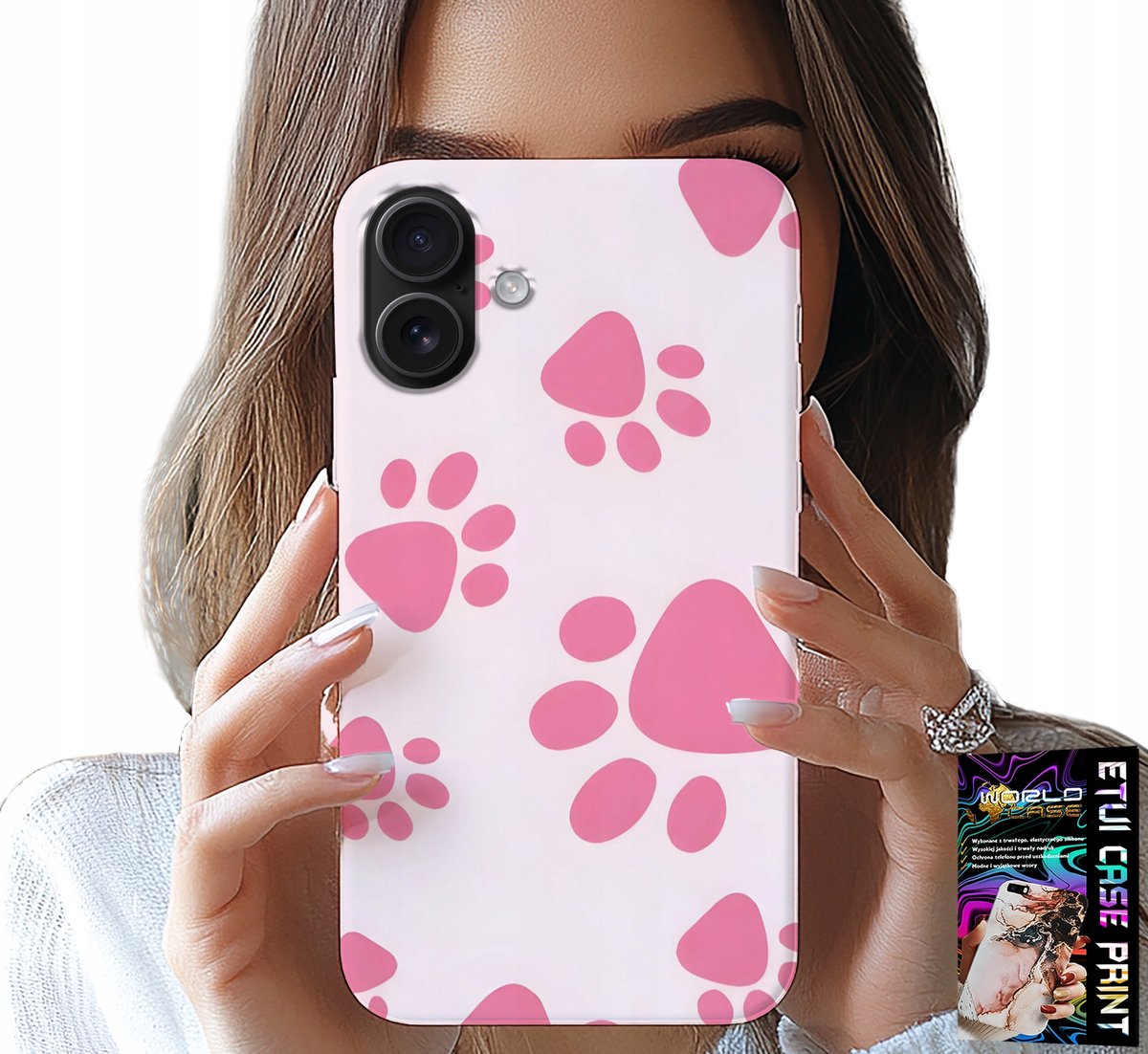 iPhone 16 Plus hoesje - Roze hondenpootjes, achterkant, hoesje