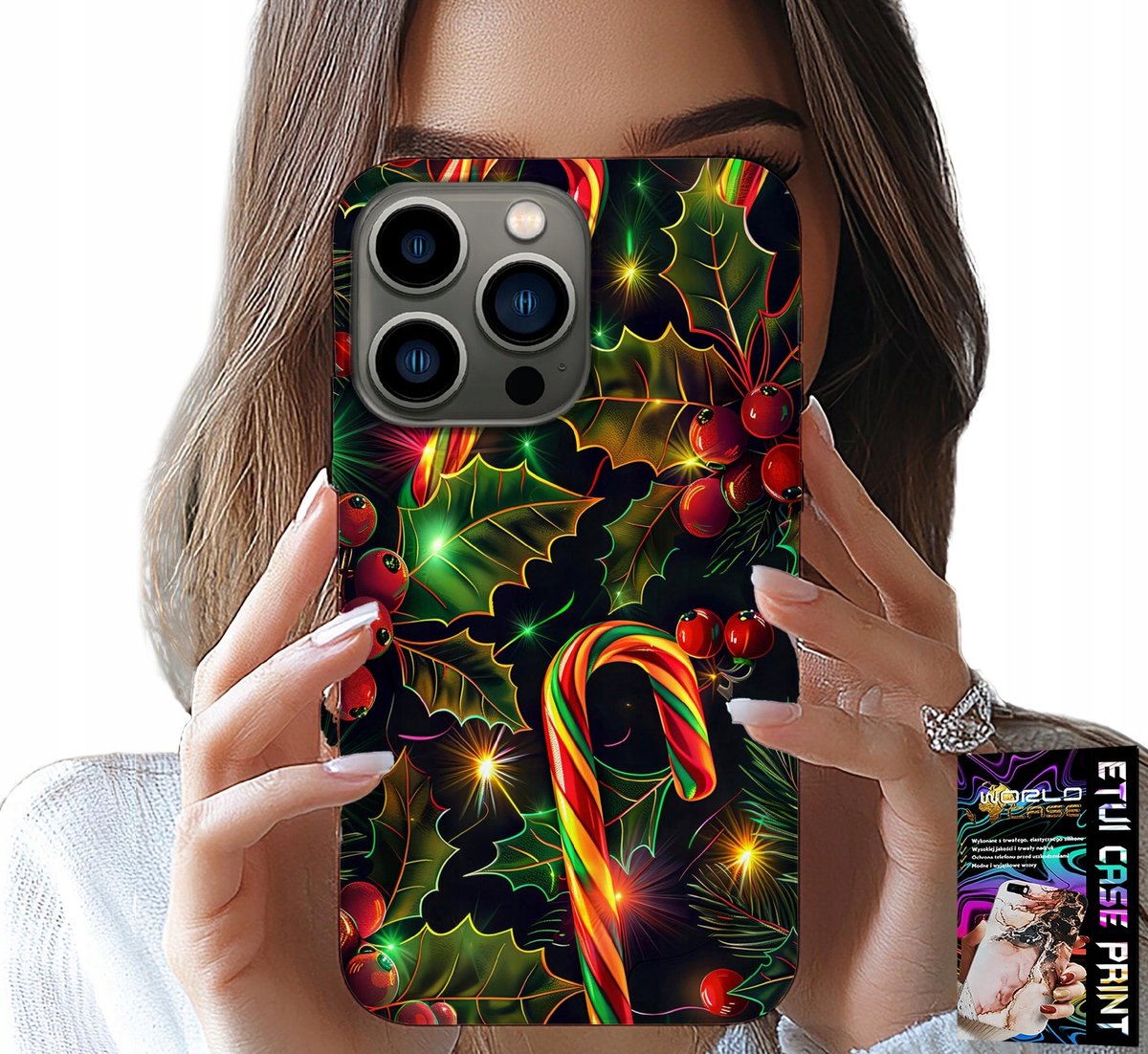 HOESJE VOOR IPHONE 16 PRO MAX - SUIKERSTOKJE, MARETOE, KERSTBOOM + GLAS