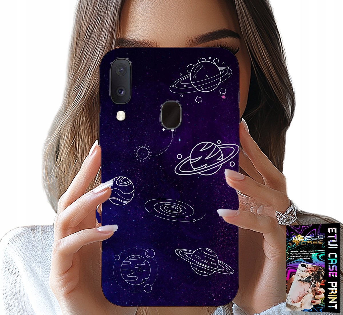HOESJE VOOR SAMSUNG GALAXY A20E - PATRONEN MET RUIMTEPLANETEN, STERREN EN MELKWEG