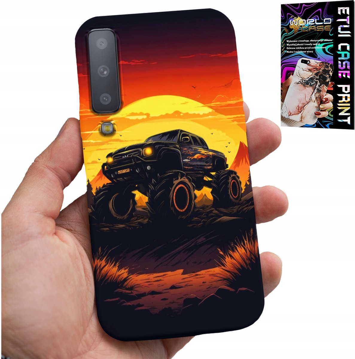 HOESJE VOOR SAMSUNG A7 2018 - MONSTERTRUCK, VRACHTWAGEN, PATRONEN + GLAS