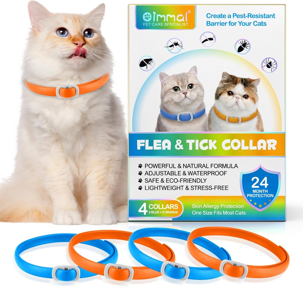 Halsband Kat 4 stuks – Kattenhalsband Natuurlijk – Waterbestendig – Verstelbaar – Geschikt voor Alle Kattenrassen – Blauw/Oranje