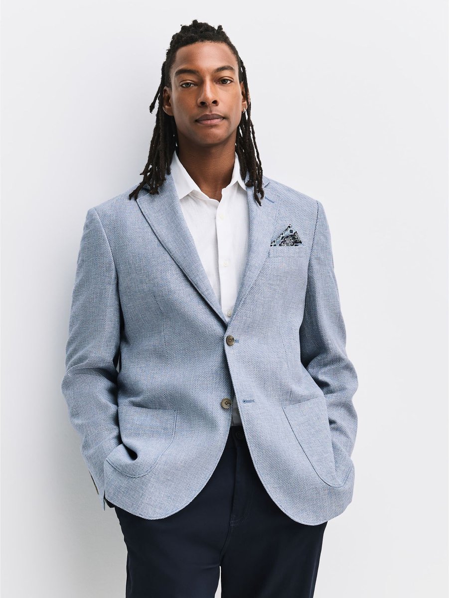 Next - Heren - Normale Pasvorm - Blazer van linnenmix met textuur - Blauw
