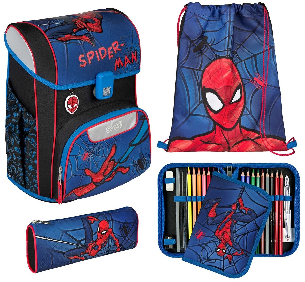 Scooli schooltas EasyStart Schulranzen-Set 5-delig Spider - Man blauw zwart