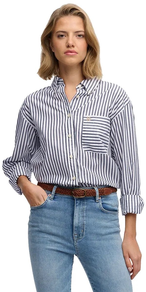 Superdry Poplin Relaxed Fit Overhemd Met Lange Mouwen L Vrouw Marineblauw