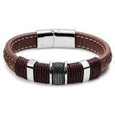 Icon | Armband van Bruin Leer en Roestvrij Staal