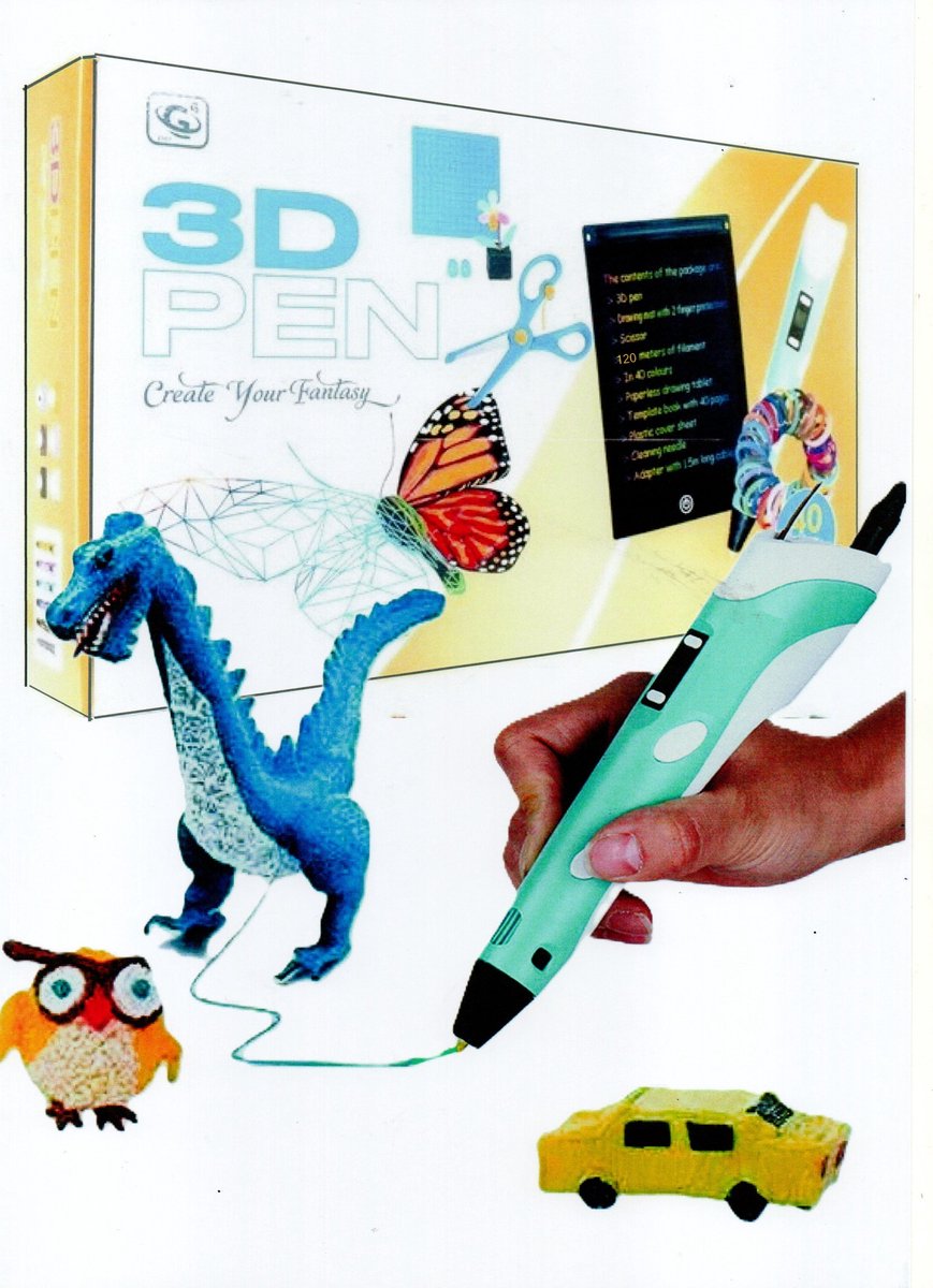G G 1989® - 3D pen - 3D pen starterspakket - SUPER-Blauw - 120 meter filament in 40 kleuren - Tekentablet 8,5 inch - Sjablonenboek met 40 bladzijde en herbruikbaar overtrekvel - Tekenmat met vingerbeschermers -1,5 m Adapter - Schaar - Schoonmaaknaald