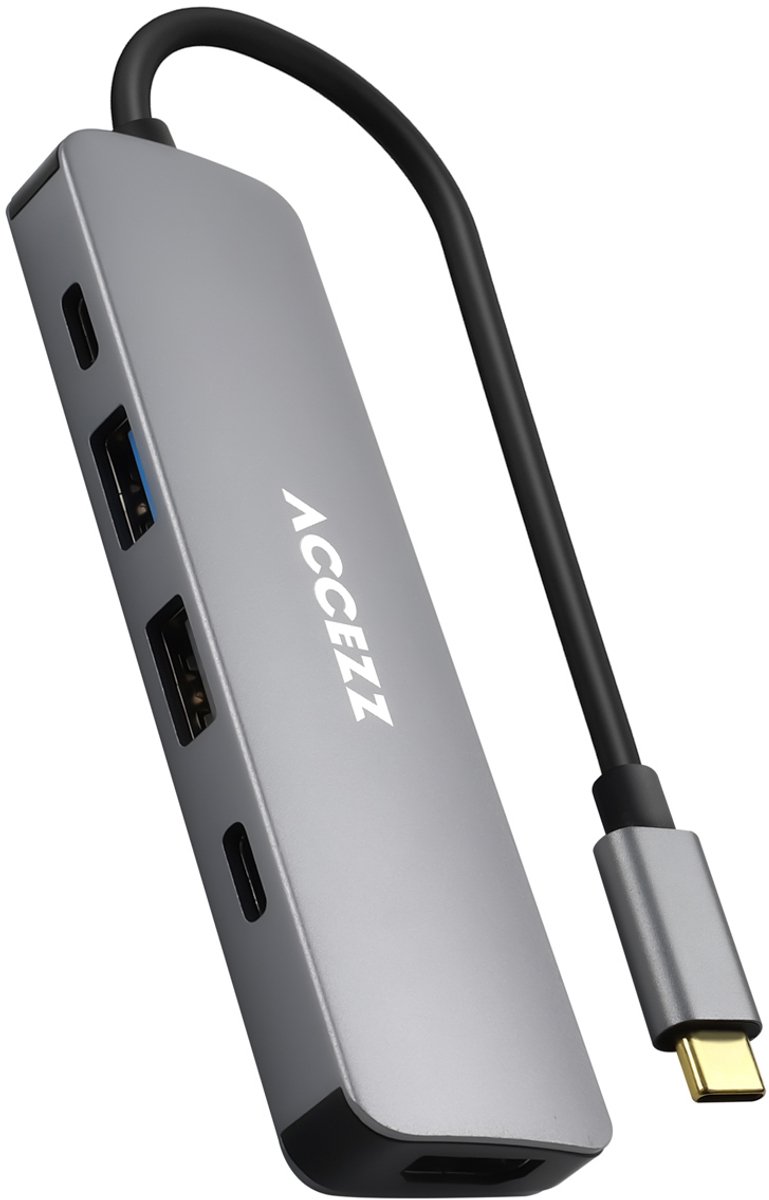 Accezz 5-in-1 USB-C Hub - 4K 30Hz Ultra HD - 100 Watt opladen - Docking station