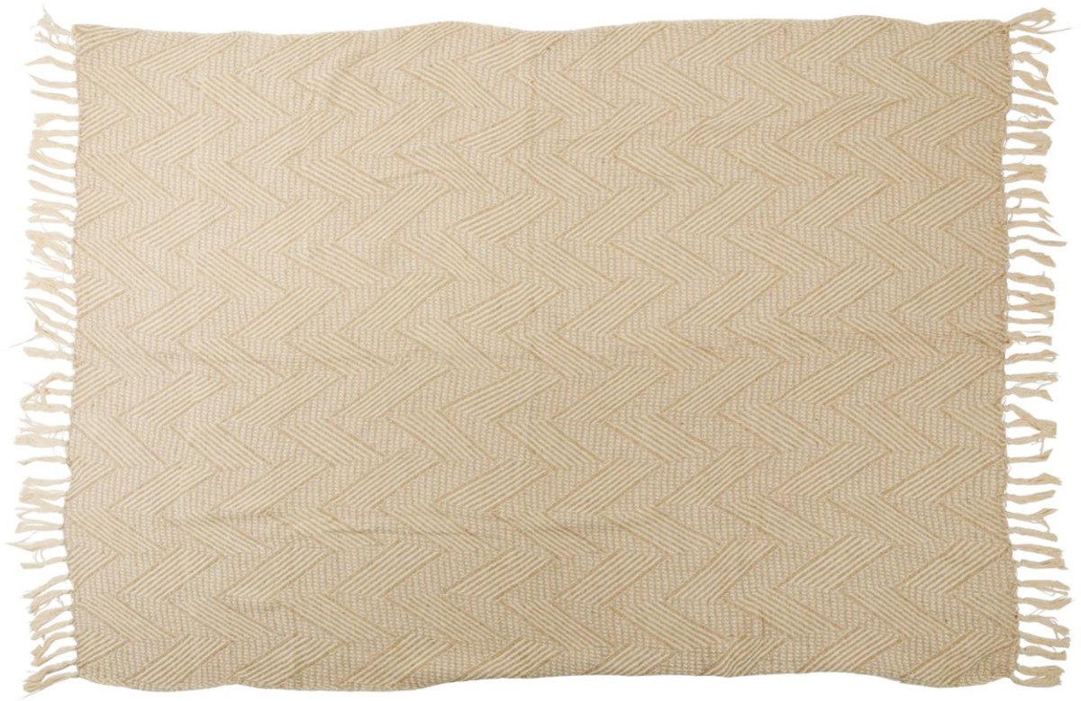 Arti Casa Katoenen Plaid - 130 x 170 cm - Decoratieve Deken met Franjes - Katoen - Beige / Naturel