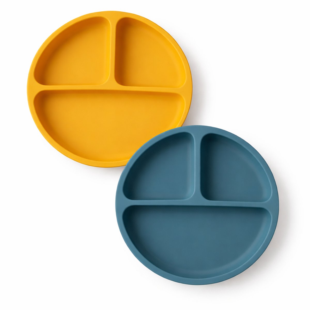 Vavida Siliconen Borden Baby en Kind - Okergeel & Donkerblauw - 2 Stuks - Kinderbord - Met 4 Zuignappen - Sterk - Dinerbord - BPA-vrij