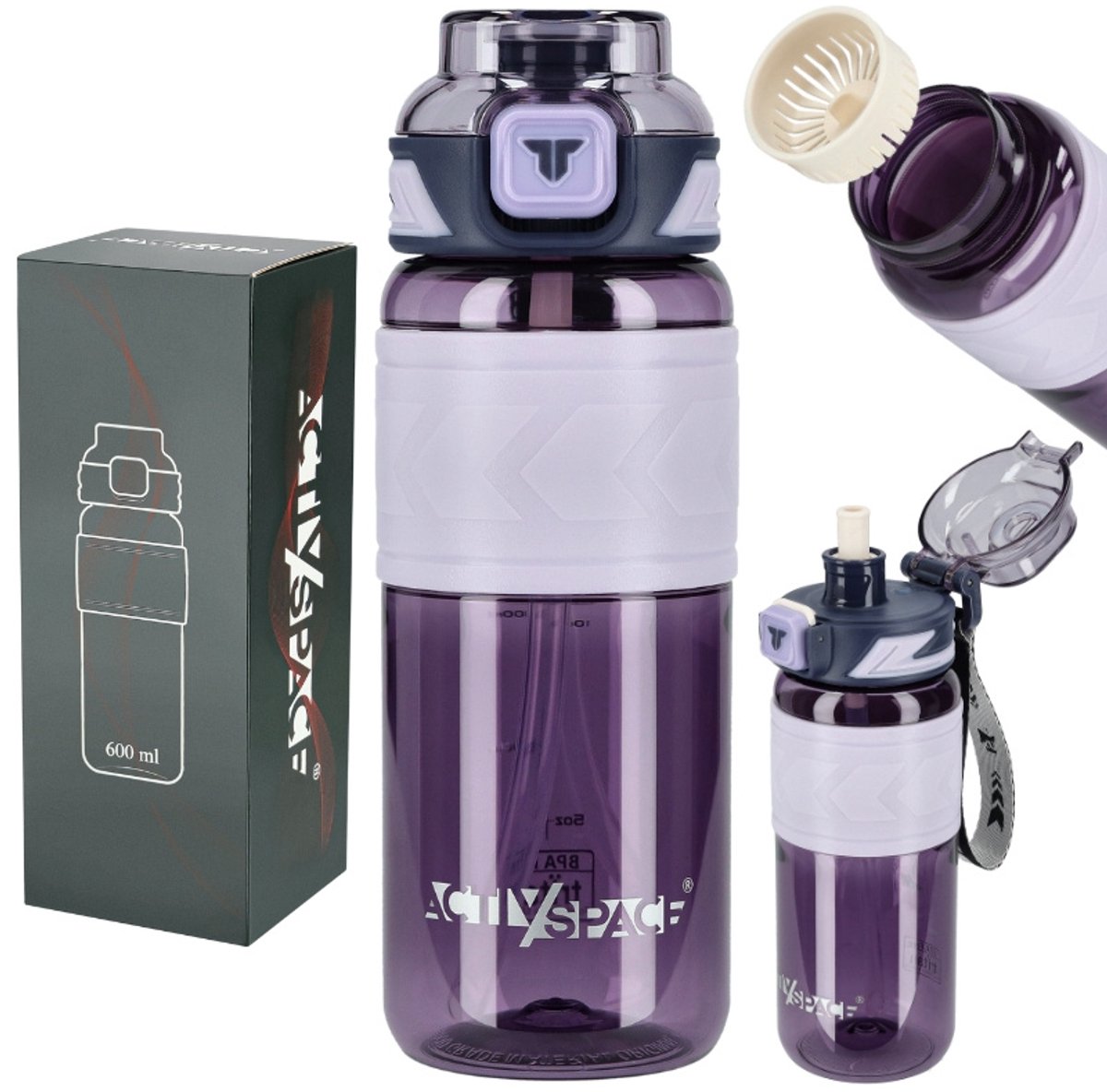ACTIV SPACE - Waterfles - Tritan - 600ml - Paars