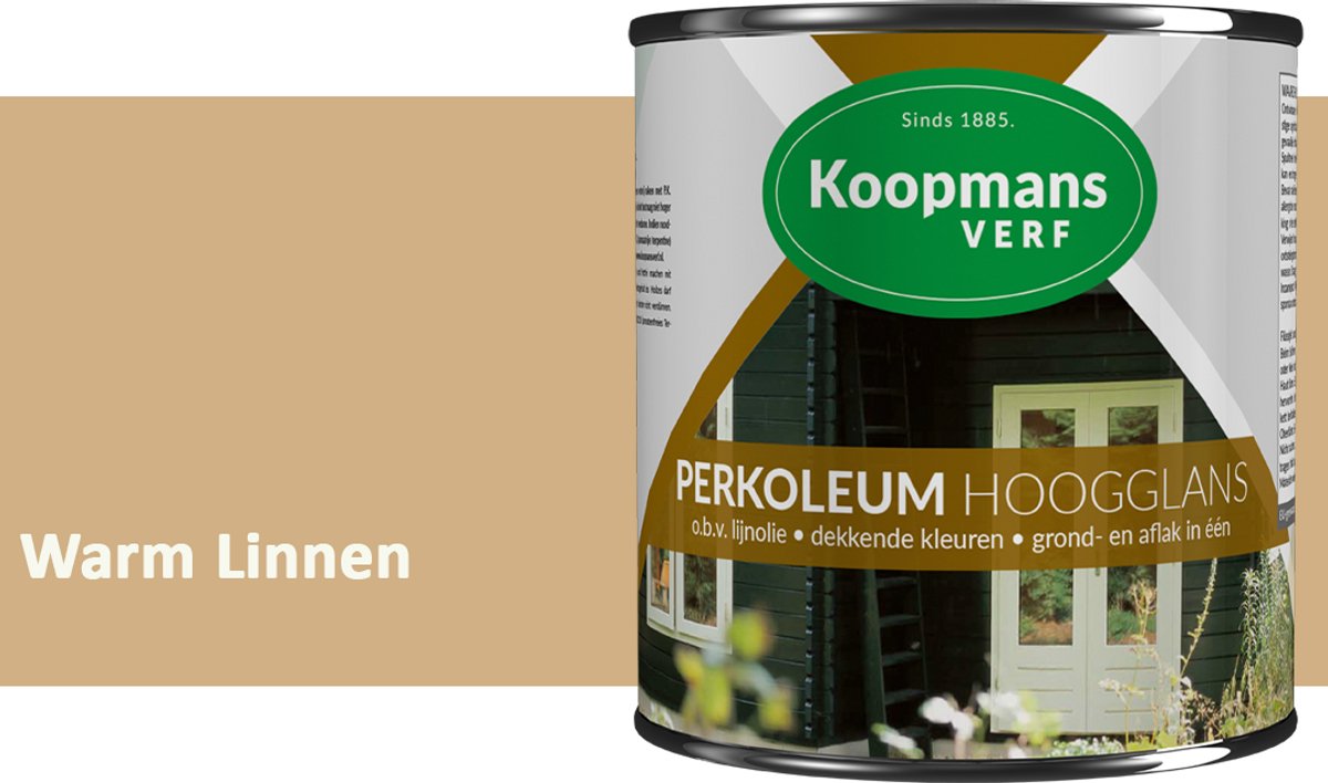 Koopmans Perkoleum Hoogglans Dekkend – Warm Linnen – 2,5 l – Dekkende Beits Buiten – Schutting, Gevel & Tuinhout