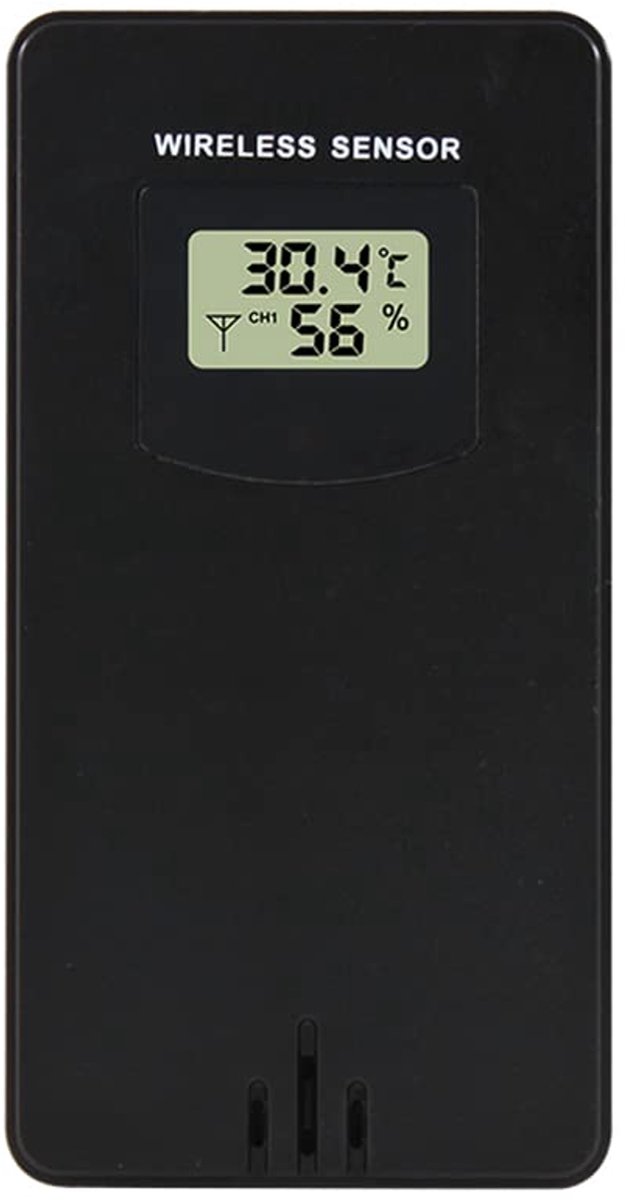 Weerstationsensor - Temperatuur Vochtigheid - Binnen Buiten - 60 Meter Bereik - IPX4 Waterdicht - Zwart