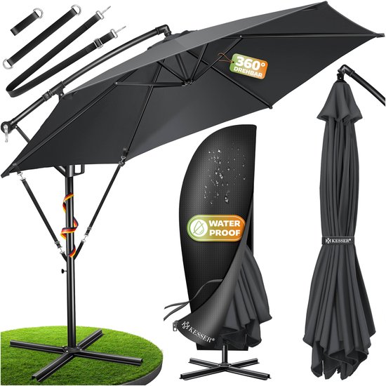Vervangende hoes voor zweefparasol, 200 cm-350 cm, polyester, 6/8 stangen, parasolstofovertrek, waterdicht en uv-bescherming, voor terrasparasol, markttafelscherm, vervangend dak, Meerblauw, 8 RIBS