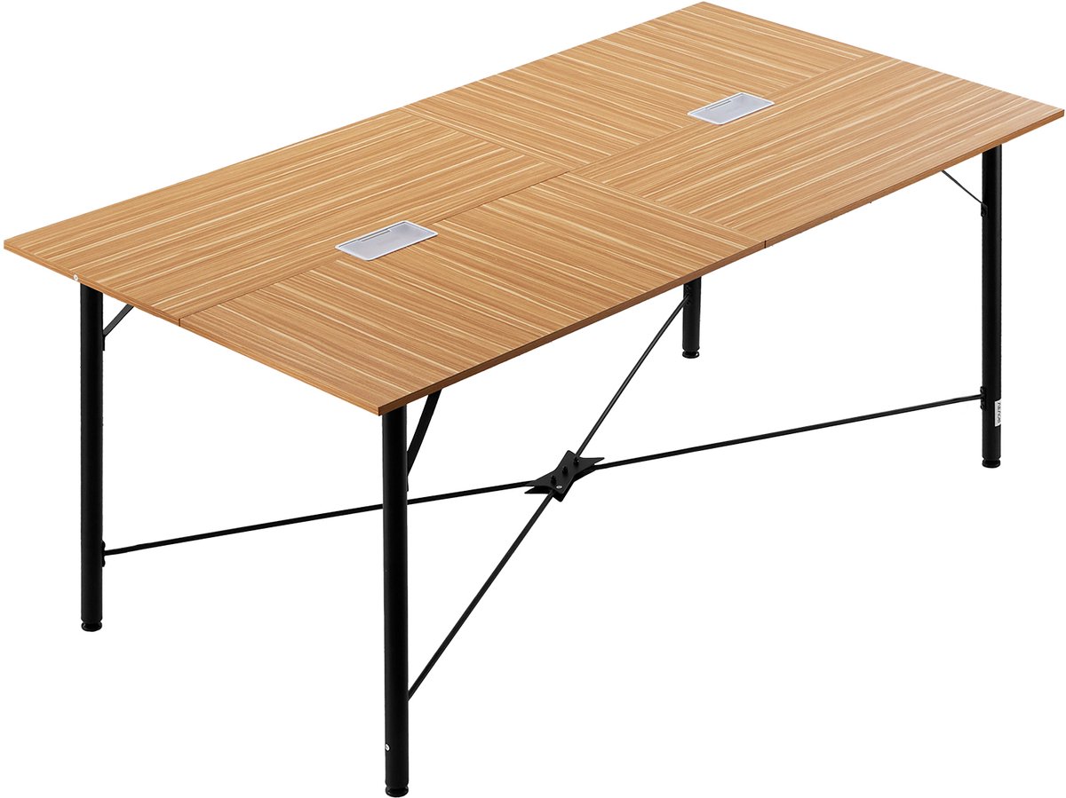 Vevor Vergadertafel, Vergadertafel voor 6-8 Personen, 180 X 90 cm (L X B), Rechthoekig Combinatiebureau, Vergadertafel, Multifunctionele Tafel, Pauzetafel met metalen Poten voor Kantoor, Vergaderruimte Brown