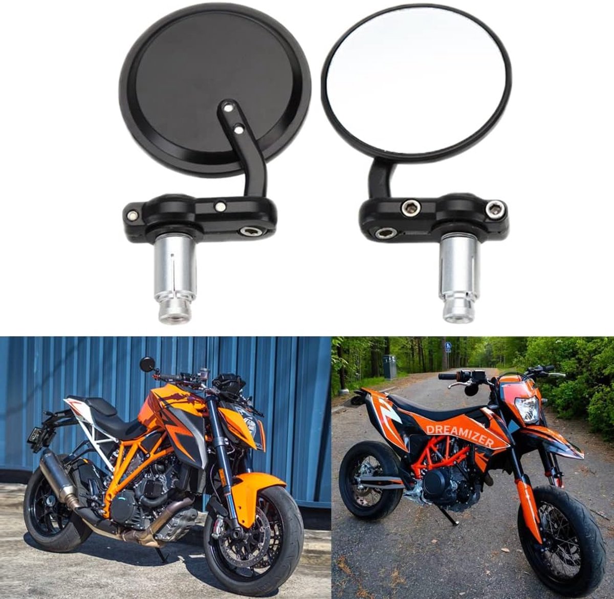 SAVI® Bar End Spiegels - Fietsspiegel - Motor Spiegels - Zwart - 19cm x 19cm x 5cm