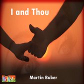 Cover van 'I and Thou' door Martin Buber met handen die elkaar vasthouden tegen een zonsondergang.
