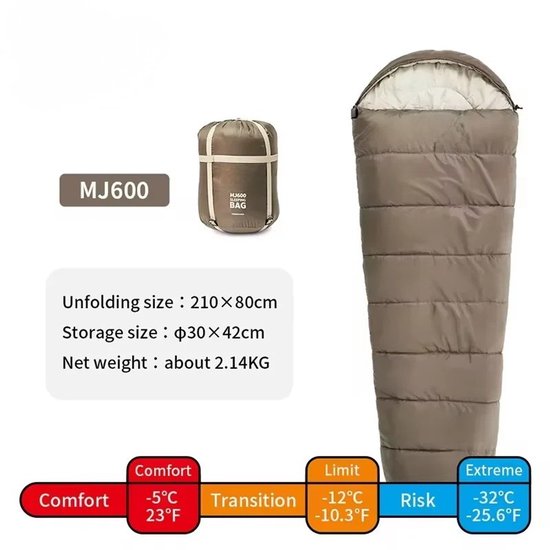 Mosh Stories Mummieslaapzak - Lente, Herfst & Winter - Slaapzak - Warm Polyester - Volwassenen - Comfort 0°C tot -10°C - Bruin van Merkloos — afbeelding 4