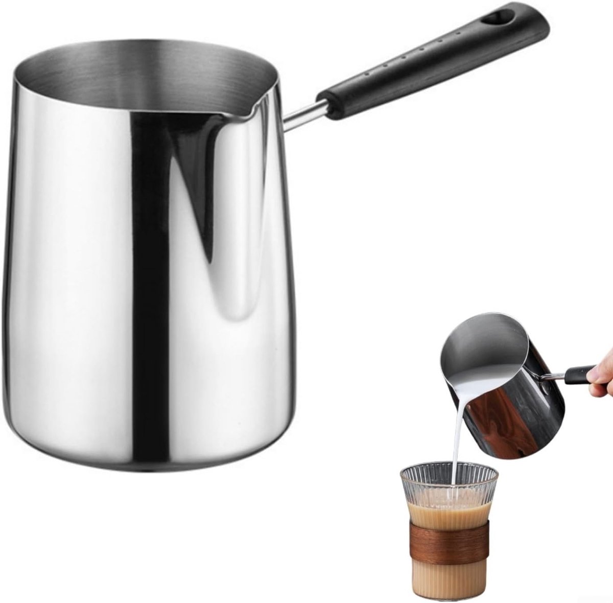 Koffiezetter - Moka Pot - Roestvrijstalen Koffiekoker - Turkse Koffiepot - Precisie-Gietopening/Spatvrij Serveren - 600 Ml - Voor Keuken En Tafel Zilver