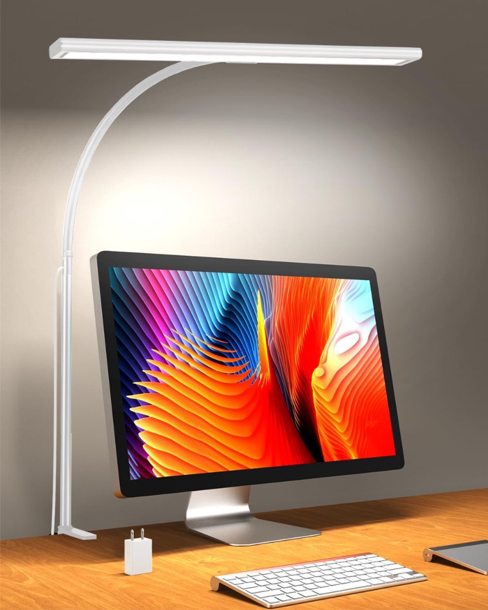 DnA® Bureaulamp LED - Burolamp - Bureaulamp Met Klem - Bureaulamp Kind - Bureaulamp LED Dimbaar - Wit - 42cm x 15cm x 4cm