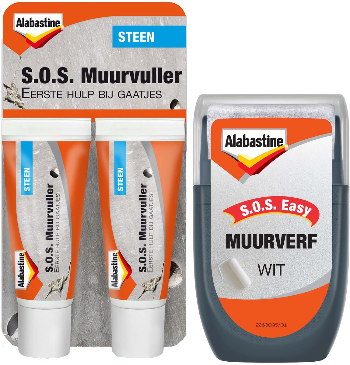Alabastine S.O.S. Muurreparatie Bundel - S.O.S. Muurvuller 2 X 20 Ml + S.O.S. Muurverf Aanstipper - Wit - 30 Ml
