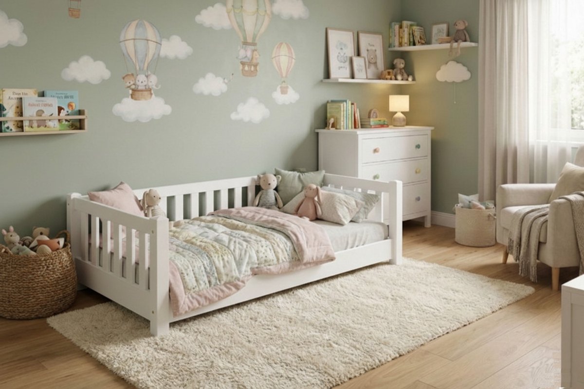 Rockwood® Modulair Kinderbed Finn met lattenbodem en opzetpootjes en uitvalrekje en slaaplade