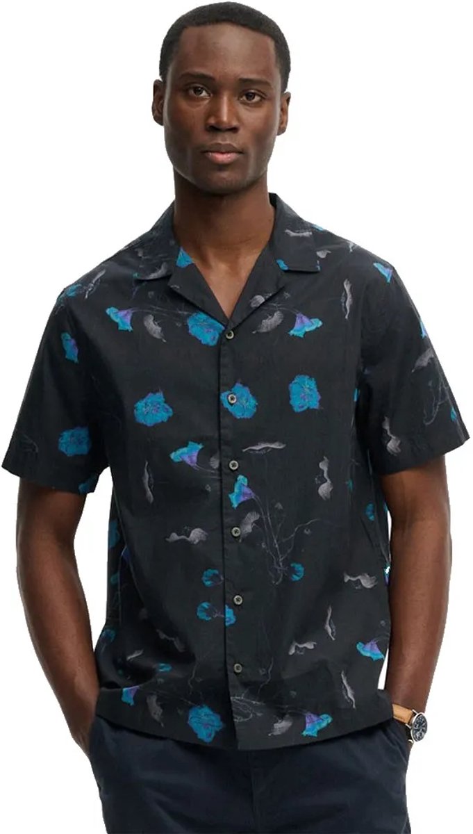 Superdry Cabana Print Overhemd Met Korte Mouwen L Man Sapphire Nasturtium