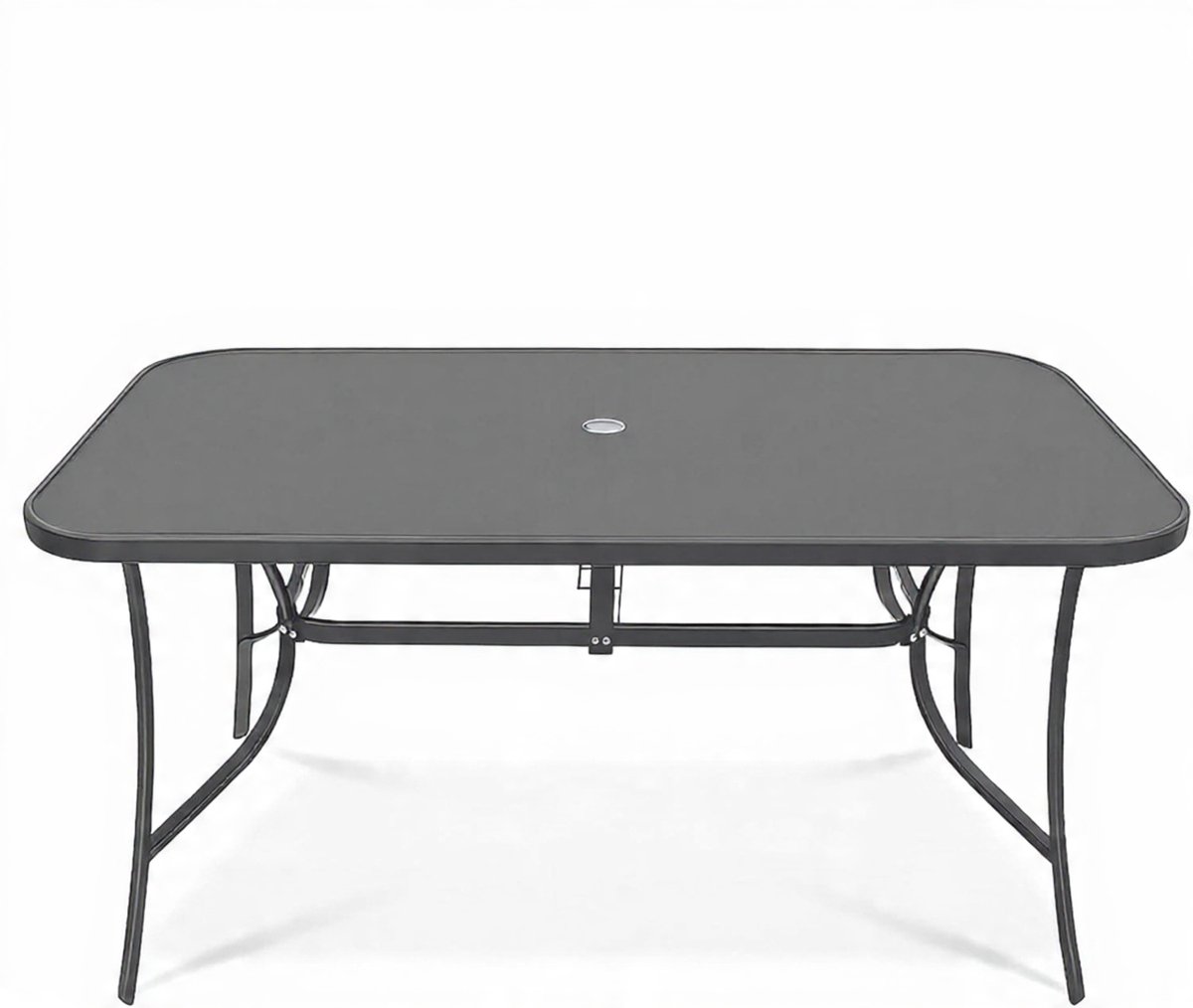 Tuinmeubelset 8-delig met Parasol – 6-Persoons Tuinset met Tafel met Glasplaat en 6 Stapelbare Stoelen – Weerbestendige Dining Set voor Tuin, Balkon & Terras – Zwart Modern Design – NoviHome