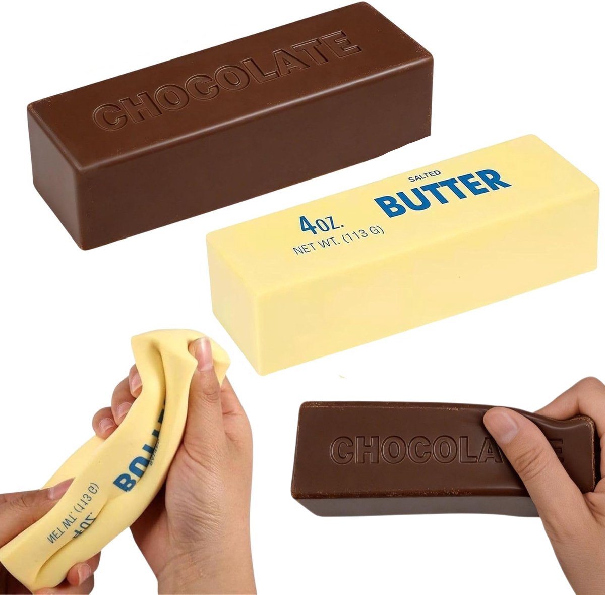 Anti-stress Knijpspeelgoed Set - 2 Stuks: Boter & Chocolade - Realistisch Ontwerp - Super Zacht & Slow Rising - Met Heerlijke Geur - Squishy Fidget Toy voor Angst en Stressverlichting - Bruin & Geel