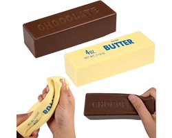 Anti-stress Knijpspeelgoed Set - 2 Stuks: Boter & Chocolade - Realistisch Ontwerp - Super Zacht & Slow Rising - Met Heerlijke Geur - Squishy Fidget Toy voor Angst en Stressverlichting - Bruin & Geel