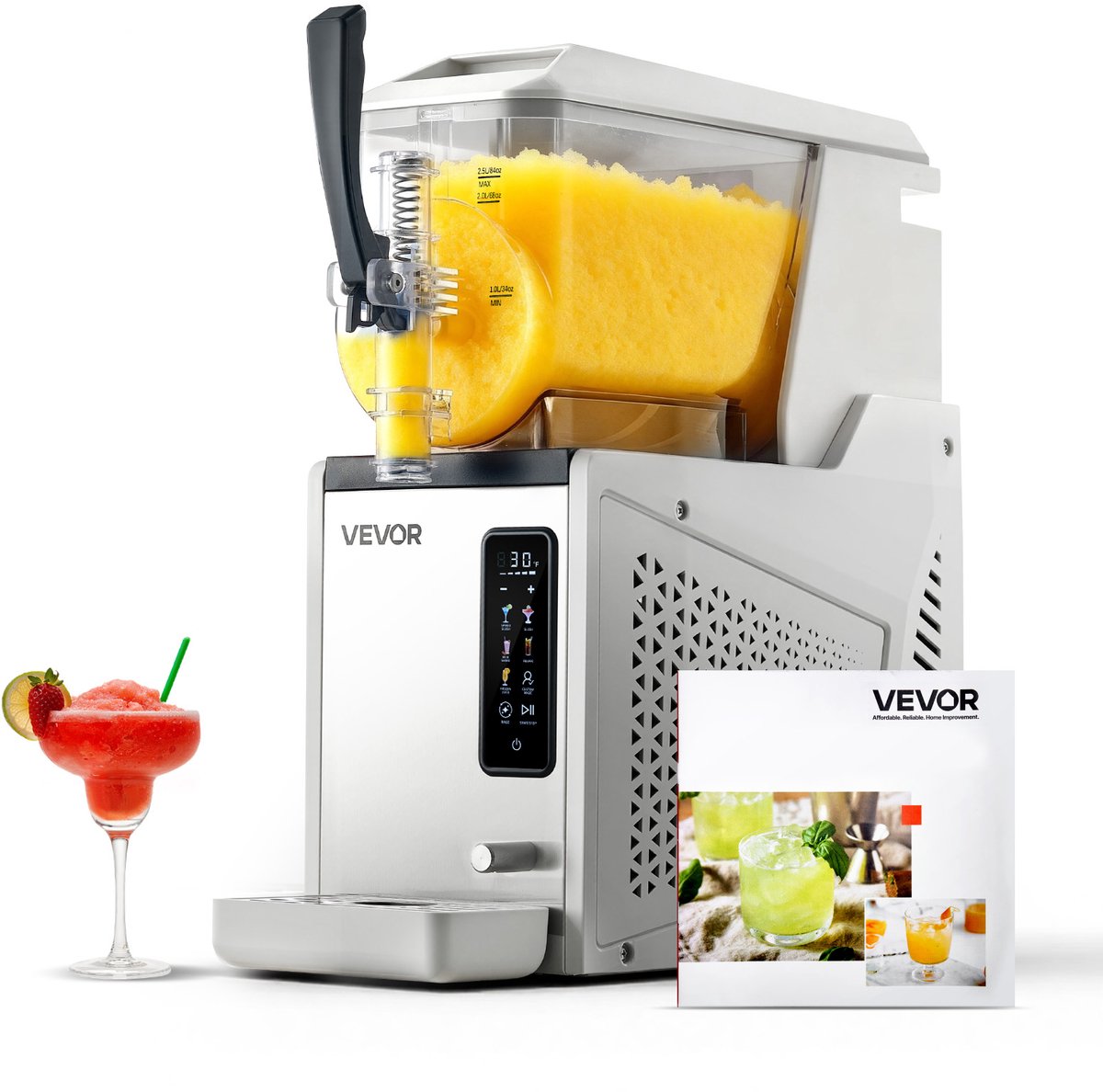 VEVOR Slushmachine 1 x 3 L, Slush-ijsmaker 350 W (Geen Ijs Nodig), Elektrische Margarita-machine met Zelfreinigende Functie, Geschikt voor Bevroren Margarita's, Frappés, Milkshakes en Shakes