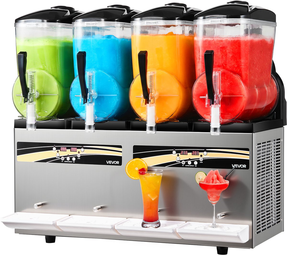 VEVOR Slushmachine 4 x 12 L, Slush-ijsmaker 1650 W (Geen Ijs Nodig), Elektrische Margarita-machine met Zelfreinigende Functie, Geschikt voor Bevroren Margarita's, Frappés, Milkshakes en Shakes