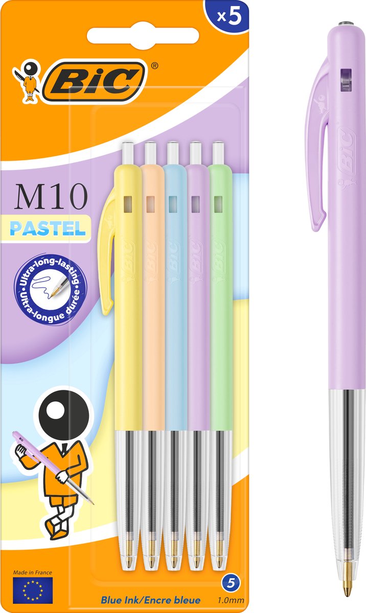 BIC M10 Original Pastel - Balpennen - Pen - Uitschuifbaar - Balpen - Pennen - 5 Stuks