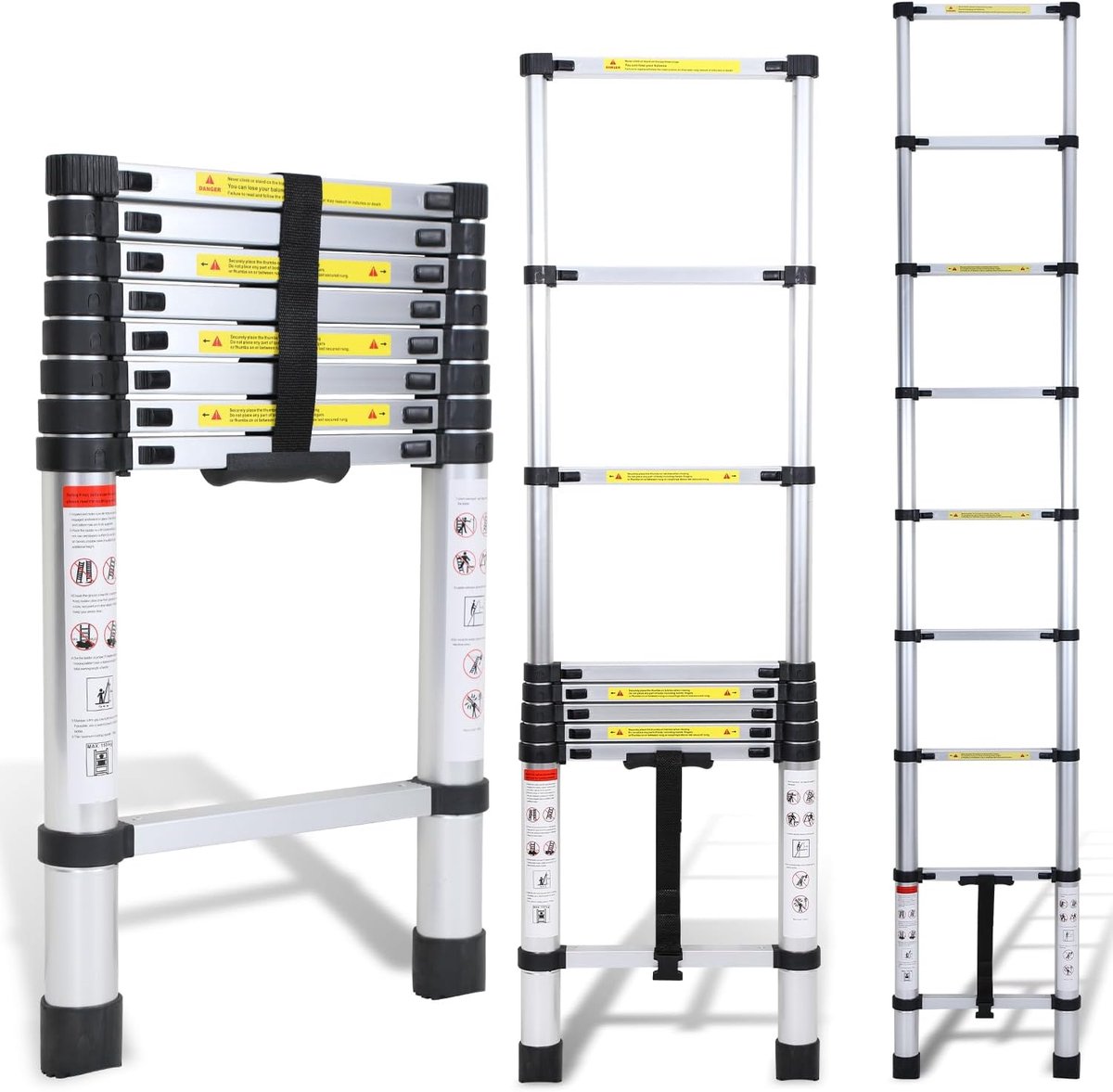 Telescopische Aluminium Ladder 2,6 m - Multifunctionele Uittrekbare Ladder met Antislip
