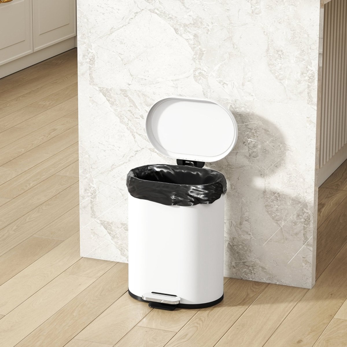 REDOM - Pedaalemmer - Softclose Deksel En Uitneembare Binnenemmer - Modern - Voor Keuken - Metaal - Wit - 12 L