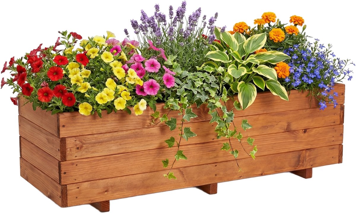 Plantenbak van hout 120x40x36 - naturel | bloembak buiten - AMIS Houtproducten