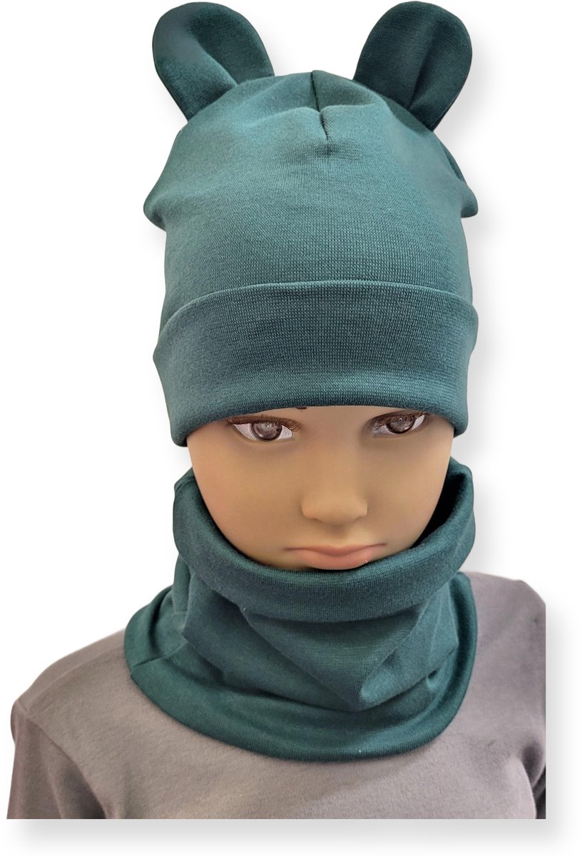 Dartomik - Babyset met Muts en Sjaal - Groene Muts met Oren - Babymaat