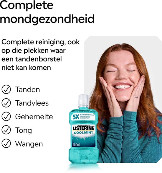Listerine Cool Mint mondwater - verfrissende mondwaterspoeling voor bestrijding van schadelijke bacteriën voor gezond tandvlees - 3x500ml