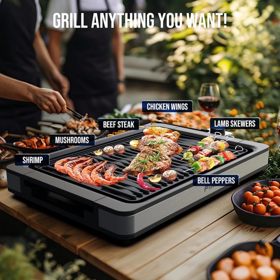 Lifero Elektrische Grill - Rookloze Grillplaat - Barbecue - Gourmetstel - Anti Aanbak - 1800W - Camping Koken - Mini Grillpan — afbeelding 5