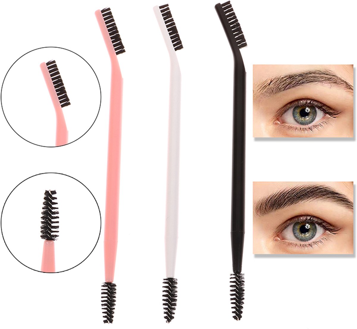 Wenkbrauwborstel en Wimperborstel 2-in-1 - Mascara Borsteltje - Voor Perfect Gedefinieerde Wenkbrauwen & Klontvrije Wimpers - Roze