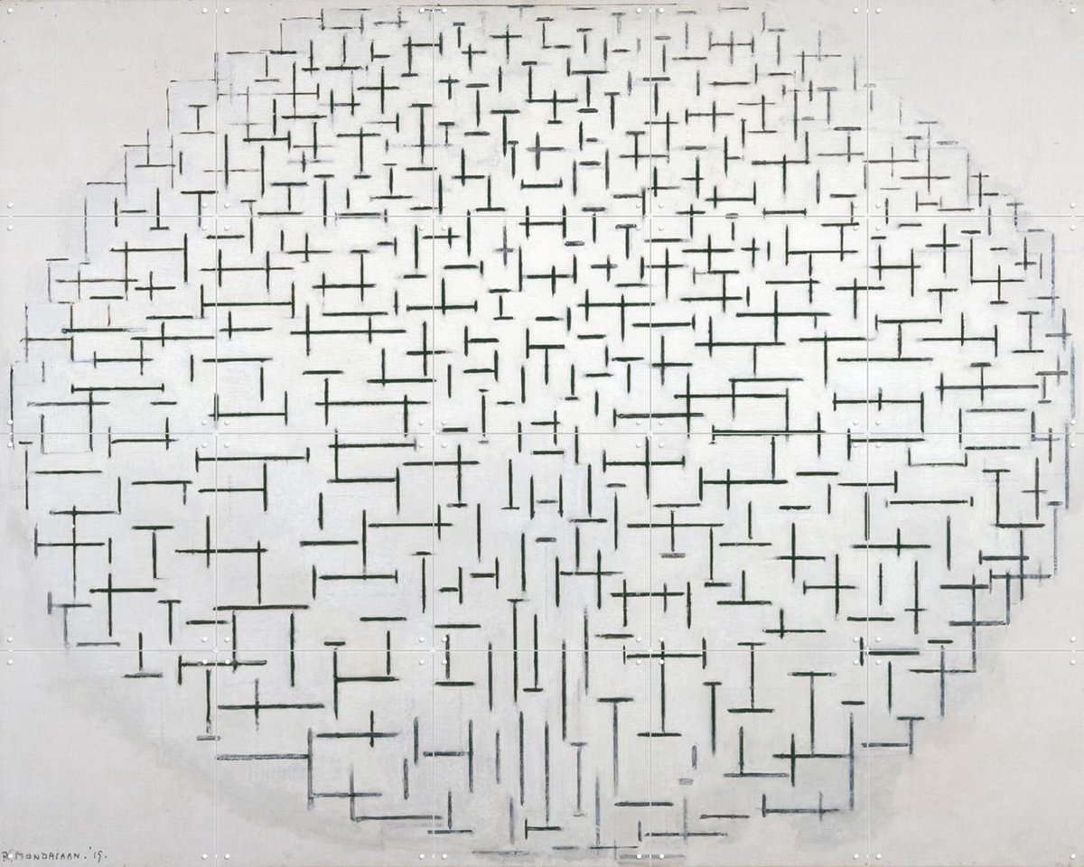 IXXI Composition 10 in Black and White, Piet Mondriaan & Kröller-Müller Museum - 100 x 80 cm - Gratis ophangtool - Grote wanddecoratie en posters -
