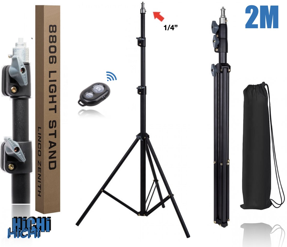 HiCHi® 8809 Telefoon Statief 65~200cm - Camerastatief - Tripod smartphone - Statief – Standaard - Tripod 2M met Draagtas