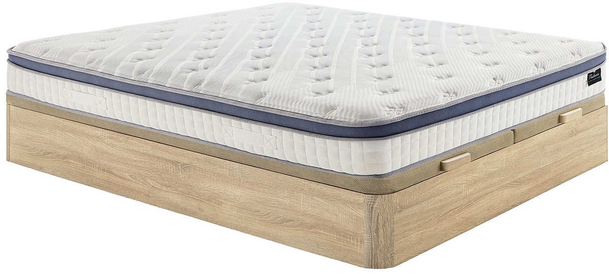 Vente-unique Set 180 x 200 cm opbergbedbodem licht natuur + hybride matras 7-zone pocketvering en traagschuim dikte 25 cm - MALAO van PALACIO