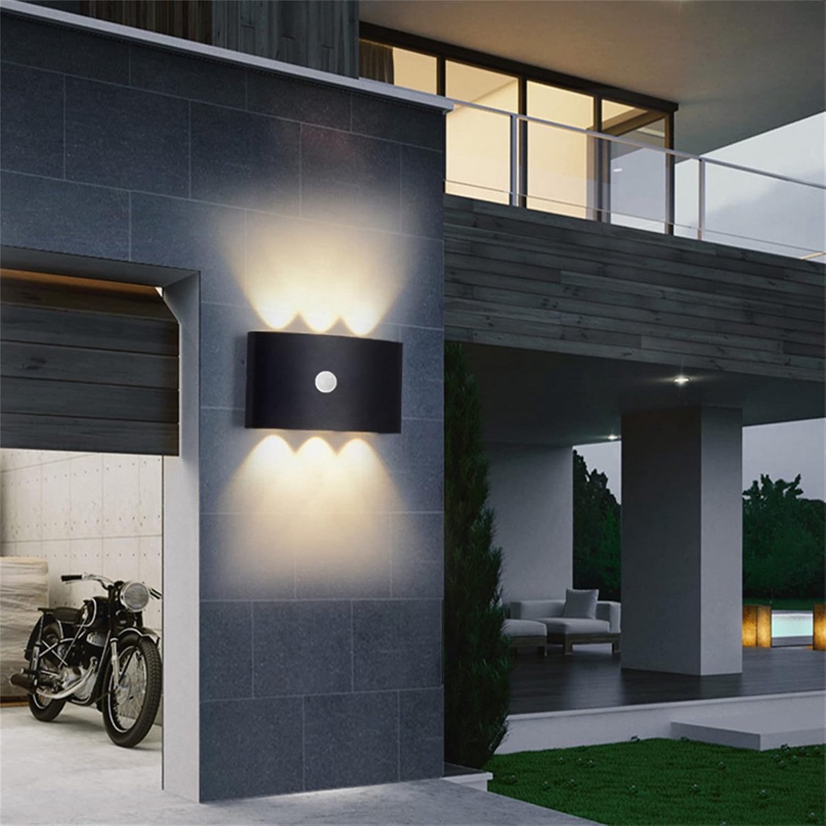 Zwarte LED Wandlamp Buiten met Bewegingsmelder IP65 Modern Up Down Verlichting