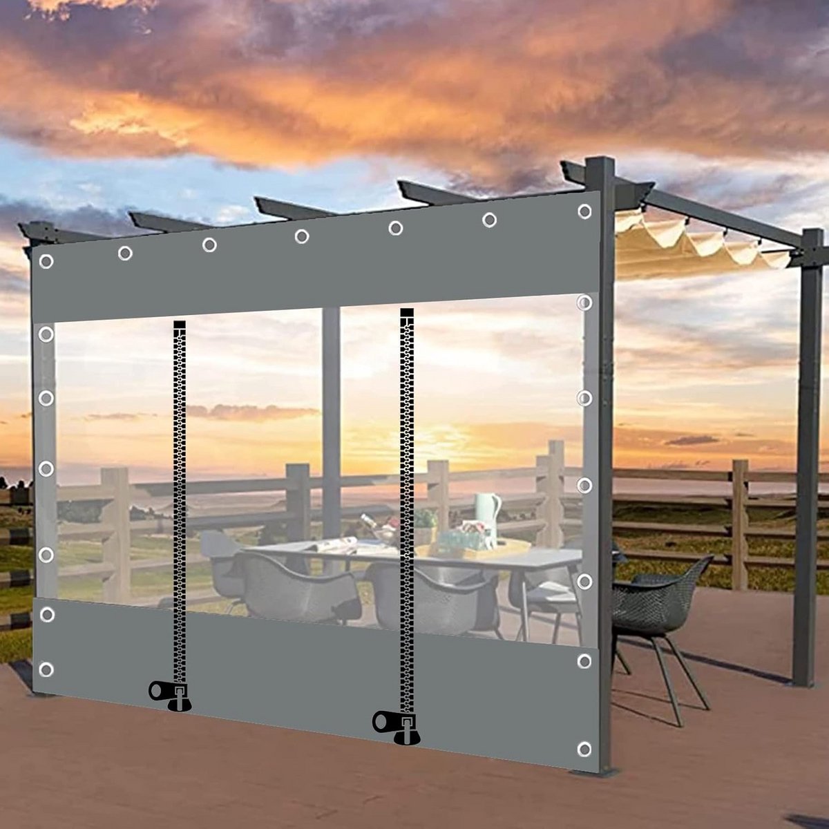 Waterdicht Buitengordijn met Rits en Doorvoertules voor Pergola en Tuin