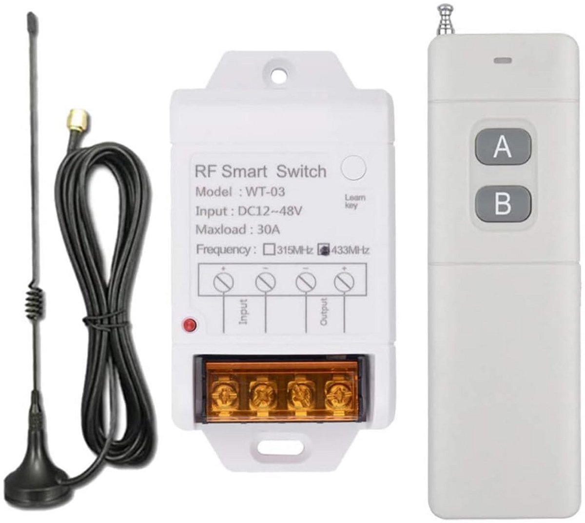 Draadloze Afstandsbedieningsschakelaar 1500m 433 MHz Relais 12V-48V DC voor Waterpomp en Motor