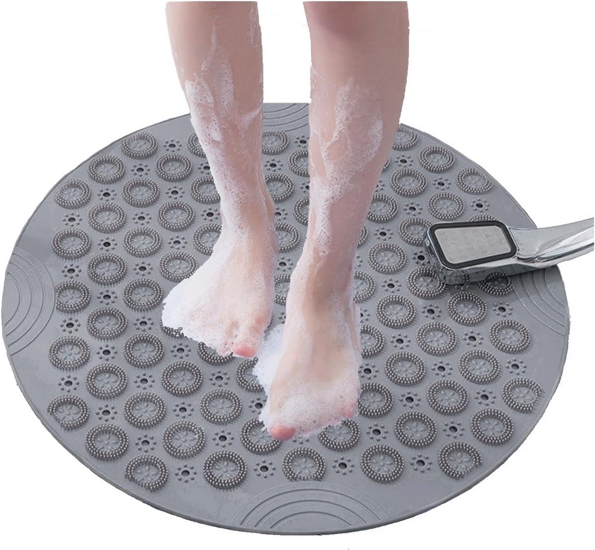 Antislip Douchemat met Massage Bubbels en Afvoergat - Veilig voor Badkamer en Douche (Rond)