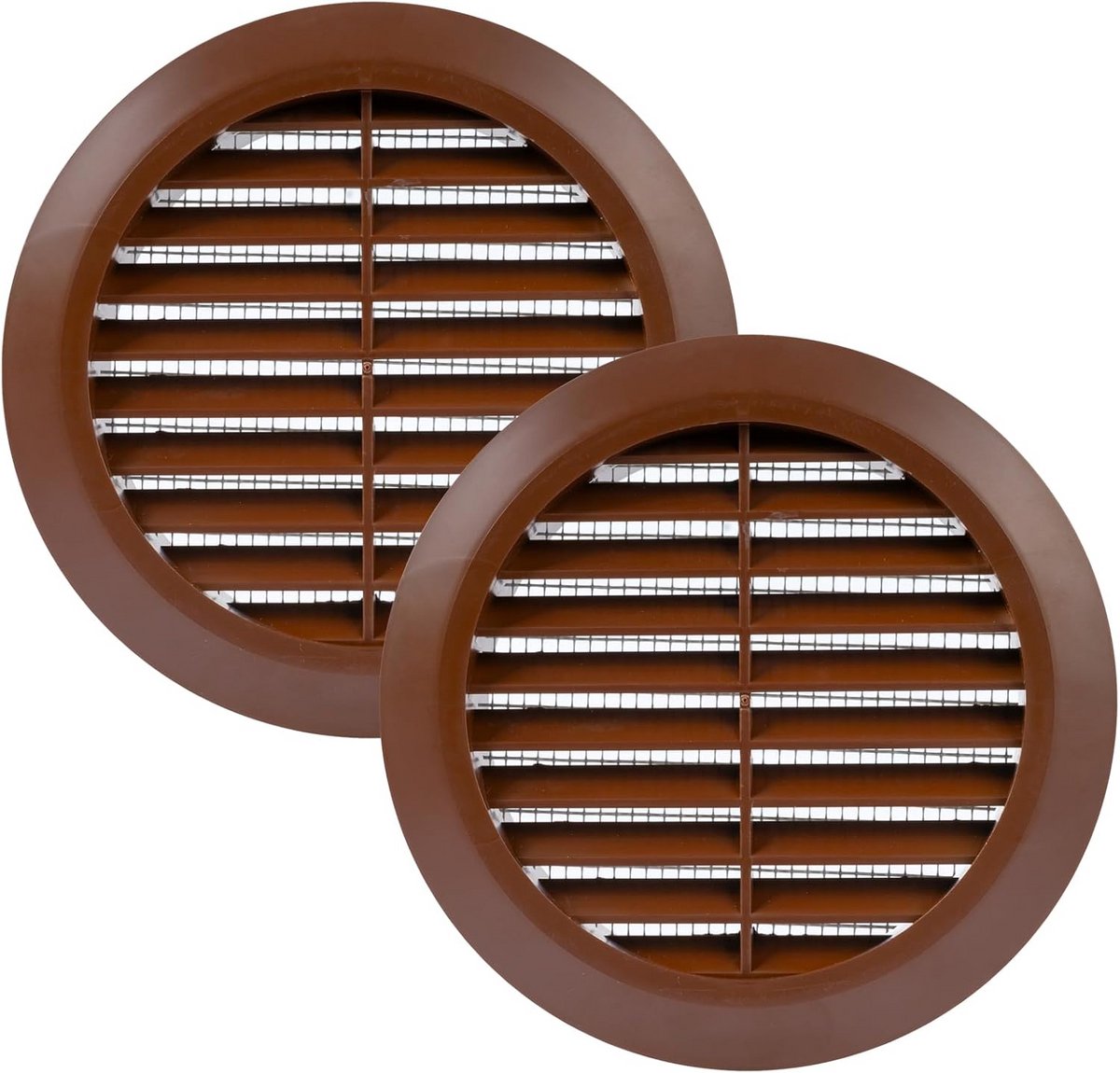 2x Ronde Ventilatie Rooster 10cm - Bruin - Met Insecentengaas - Voor Badkamer, Keuken en Ventilatieopeningen