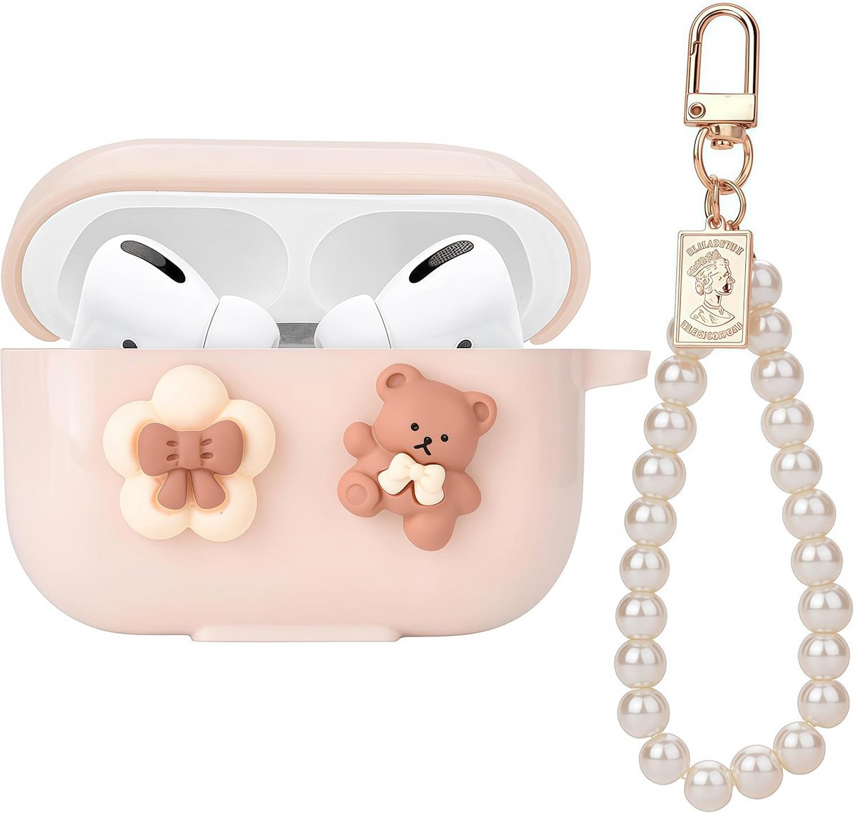 Schattige AirPod Pro 3 Hoesjes met Strik, Bloem en Parelketting - Zachte Beschermhoes