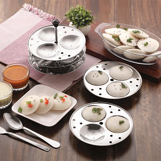 Vinod Idli Stand van Roestvrij Staal 4 Niveaus - Voor 16 Idli’s | Idly Maker Geschikt voor Instant Pot & Stoomkoker | Traditioneel Indiaas Ontwerp met Kajal Sticker — afbeelding 3