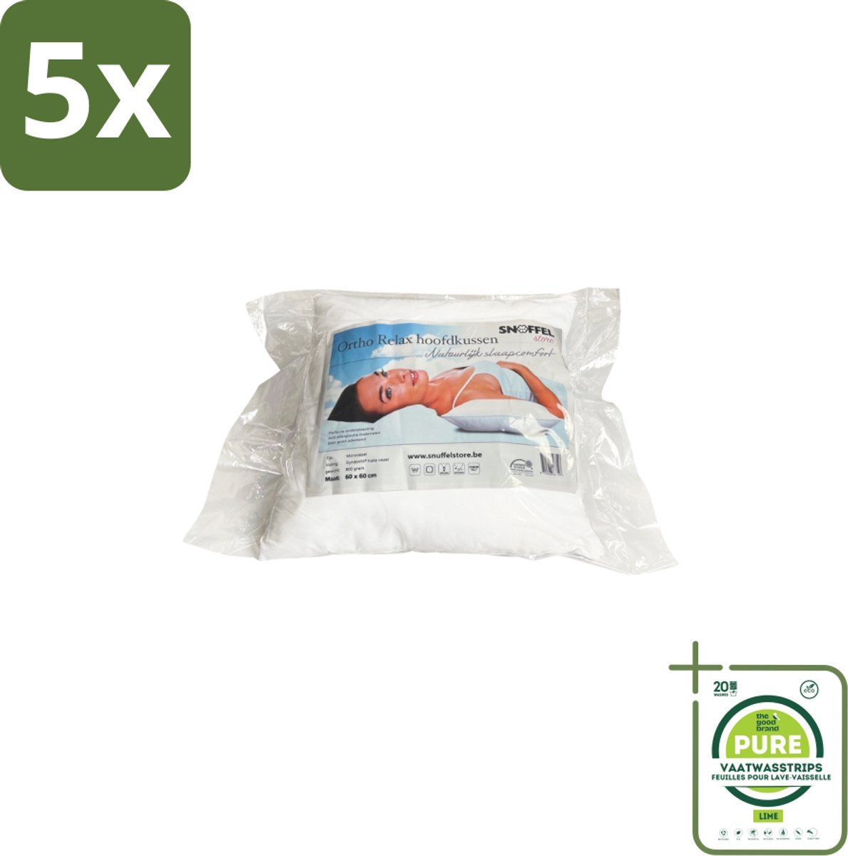 5 x Ortho Relax – Hoofdkussen – Luxe Hotelkwaliteit – Anti-Allergie 60 × 70 cm - Grootverpakking - Anti-snurken Kussen - Slaapcomfort - Nekondersteuning - Slaapomgeving - Hygiëne